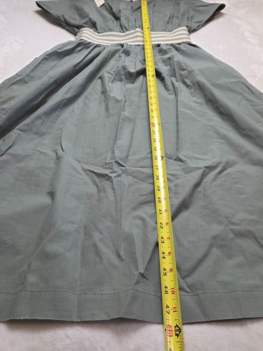New MP Anthropologie waisted short-sleeve A-line midi dress Duck Green M Petite - Picture 12 of 12